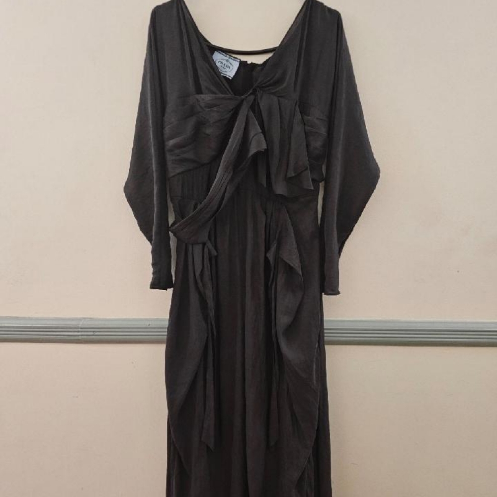 Stunning Prada wrap flowy gorge detail dress size 46